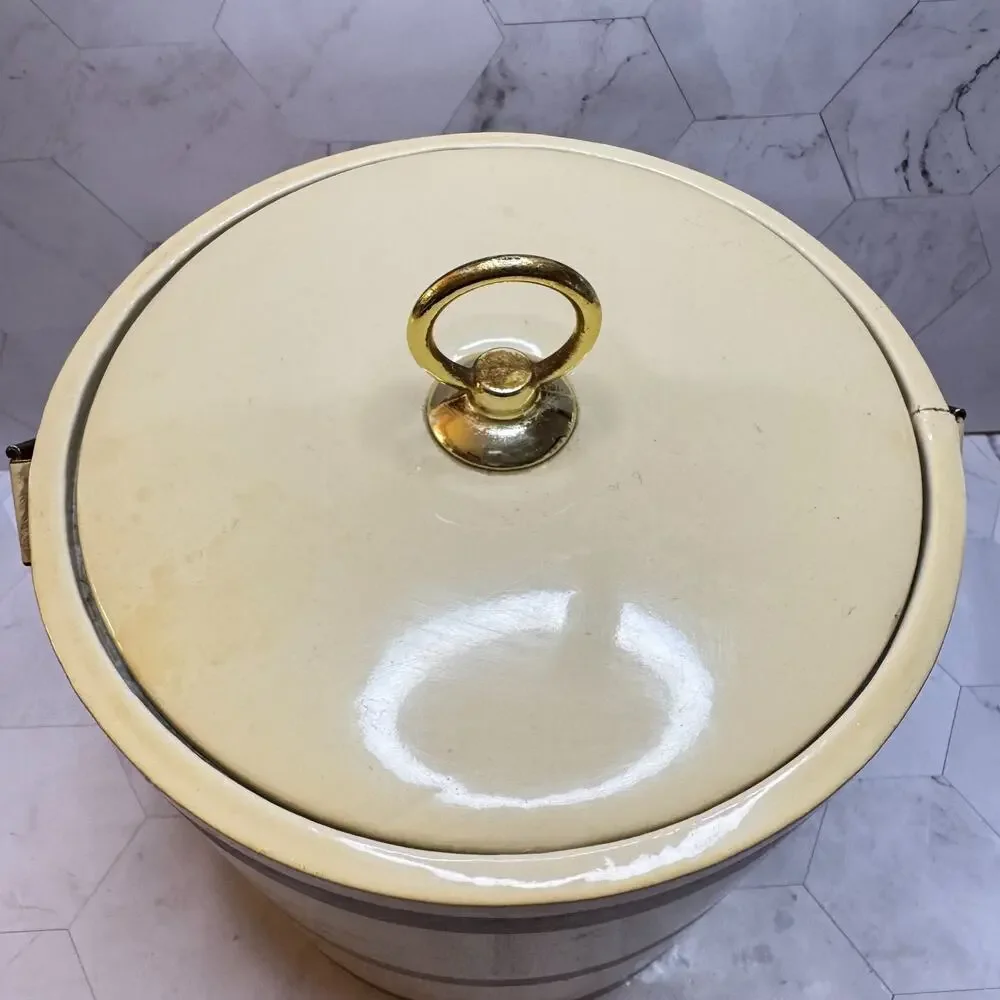 Vintage Culver Ice Bucket MCM Ecru w/Lid & Handle Barware Retro 70s 80s in EUC